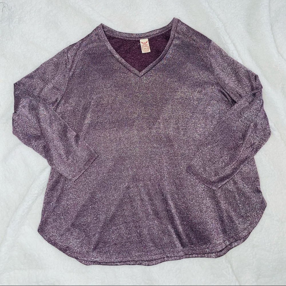 Purple Glitter Long Sleeve Plus Size Blouse - Picture 5 of 6